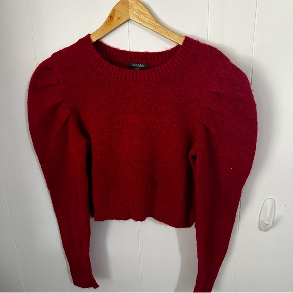 Wild Fable Red Crop Sweater Puffy Sleeves Size Medium - Picture 1 of 3
